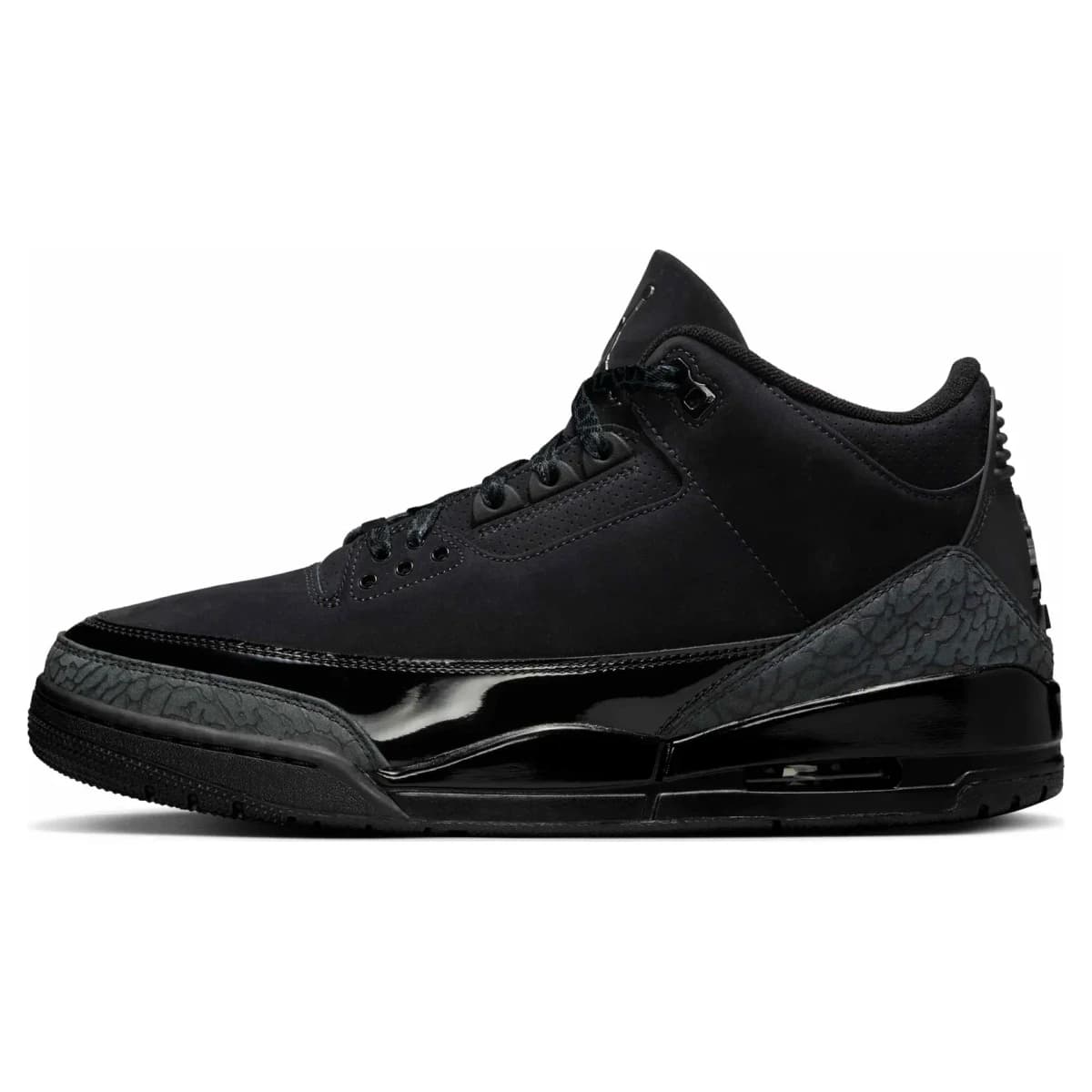 Air Jordan 3 Retro Black Cat. Vista 1 del modelo. Imagen de catálogo del producto.