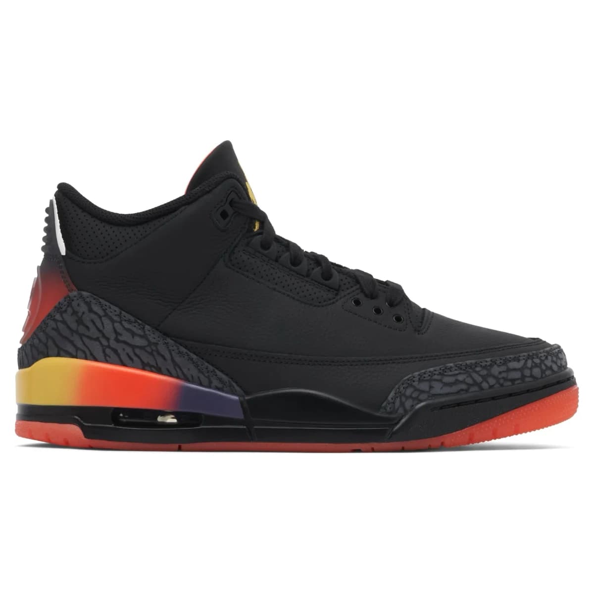 Air Jordan 3 J. Balvin Rio. Vista 1 del modelo. Imagen de catálogo del producto.