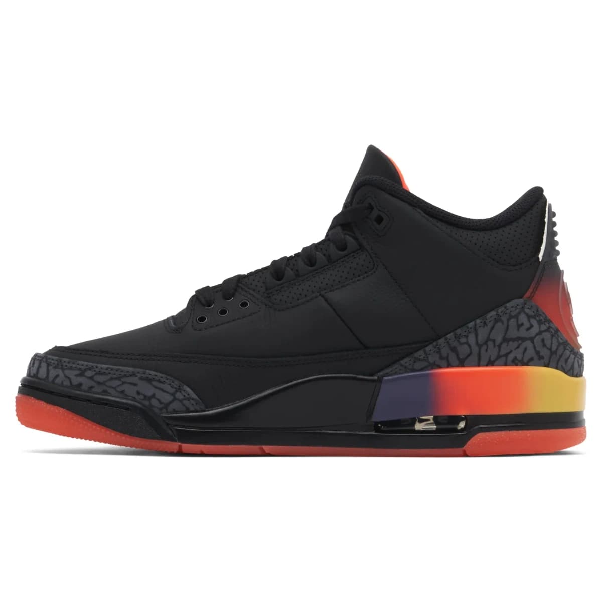 Air Jordan 3 J. Balvin Rio. Vista 2 del modelo. Imagen de catálogo del producto.