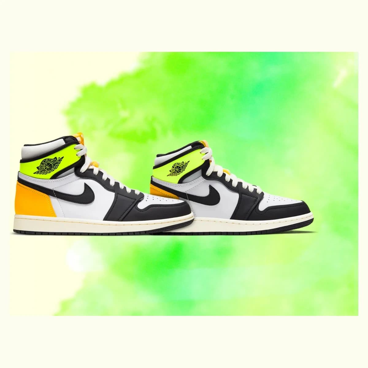 Air Jordan 1 High Volt Gold. Vista 1 del modelo. Imagen de catálogo del producto.